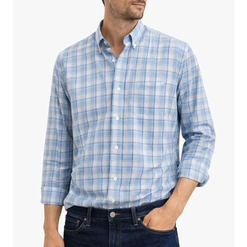 Michael Michael Kors blue plaid cotton button down size large